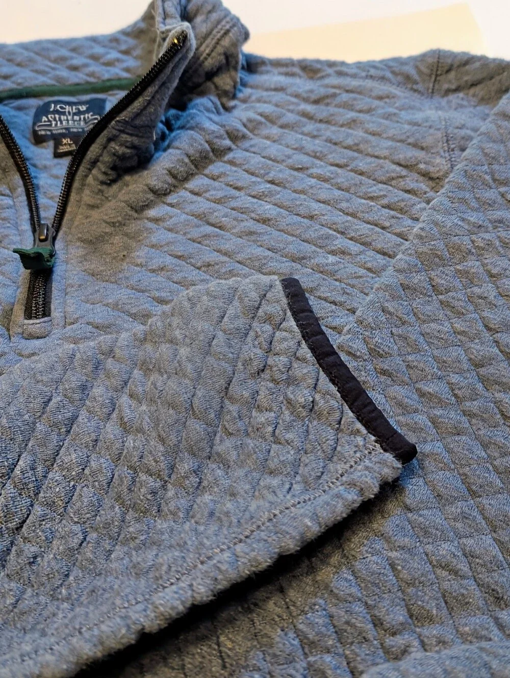 J. Crew Quilted Quarter Zip Sweatshirt Men's XL Slate Blue 100% Cotton